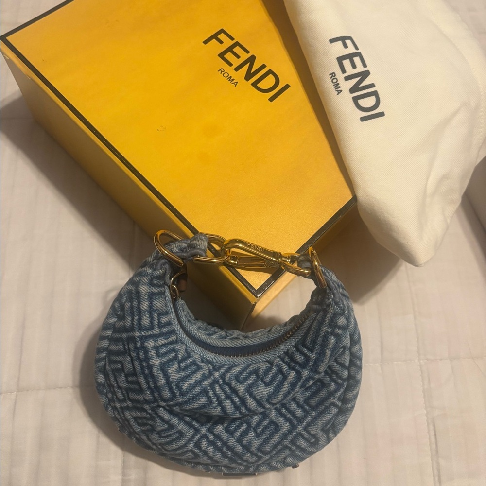 Fendi denim, limited edition clutch with Gold Accents